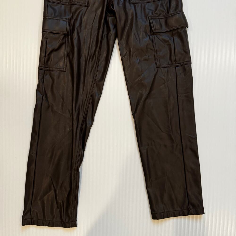 American Eagle Vegan Leather Cargo Pants Brown Straight Leg Women's 8 Long Y2K - Picture 13 of 16